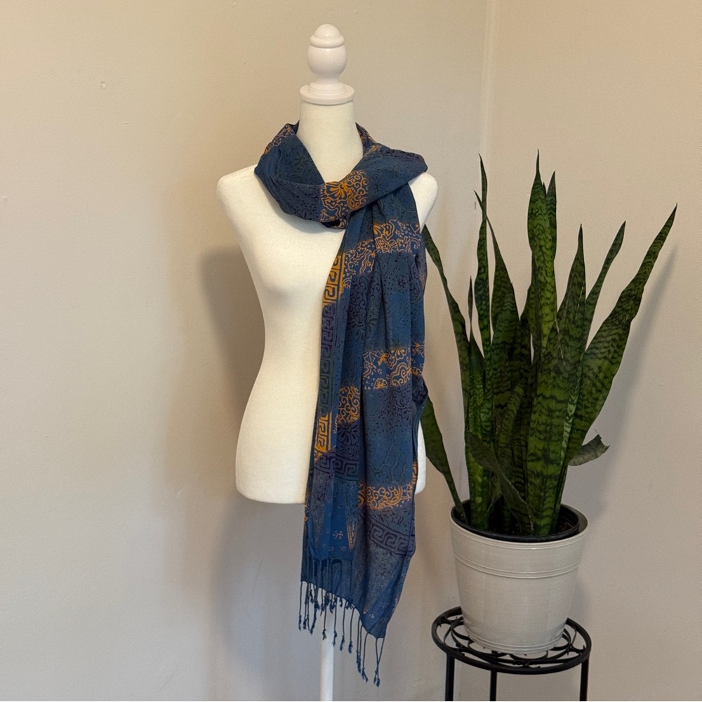 Blue and Gold Patterned Scarf Wrap